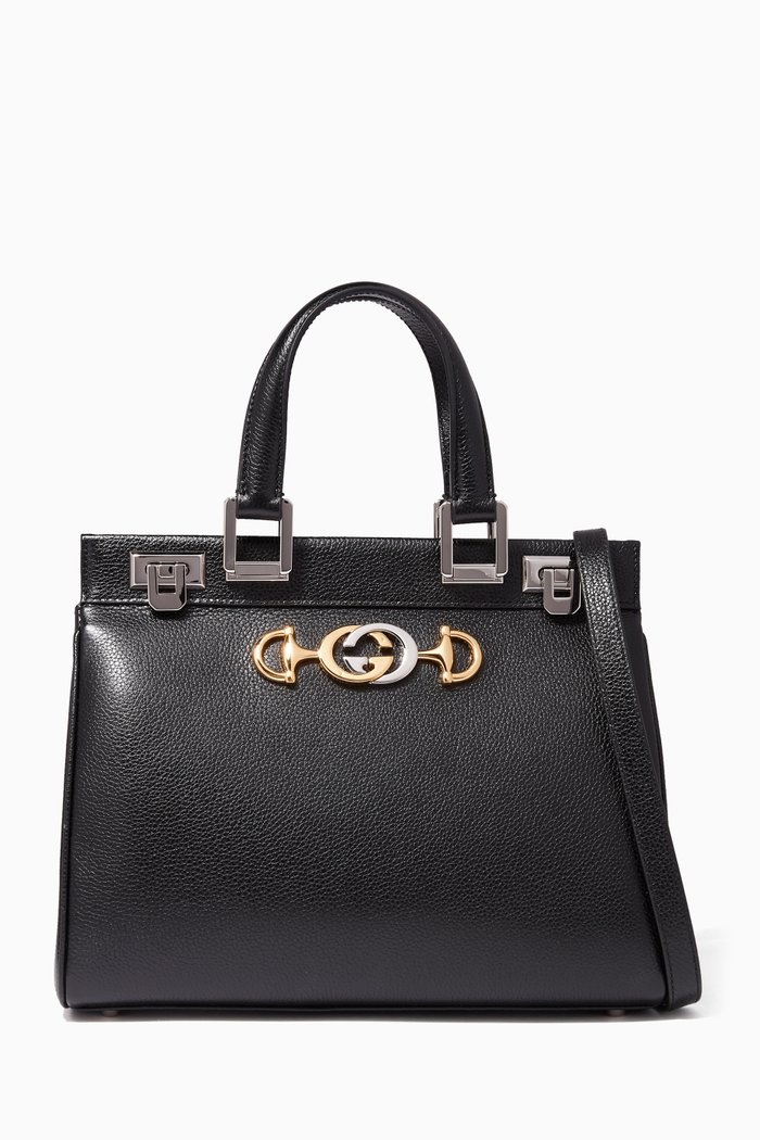 Zumi Grain Leather Small Tote Bag, Black