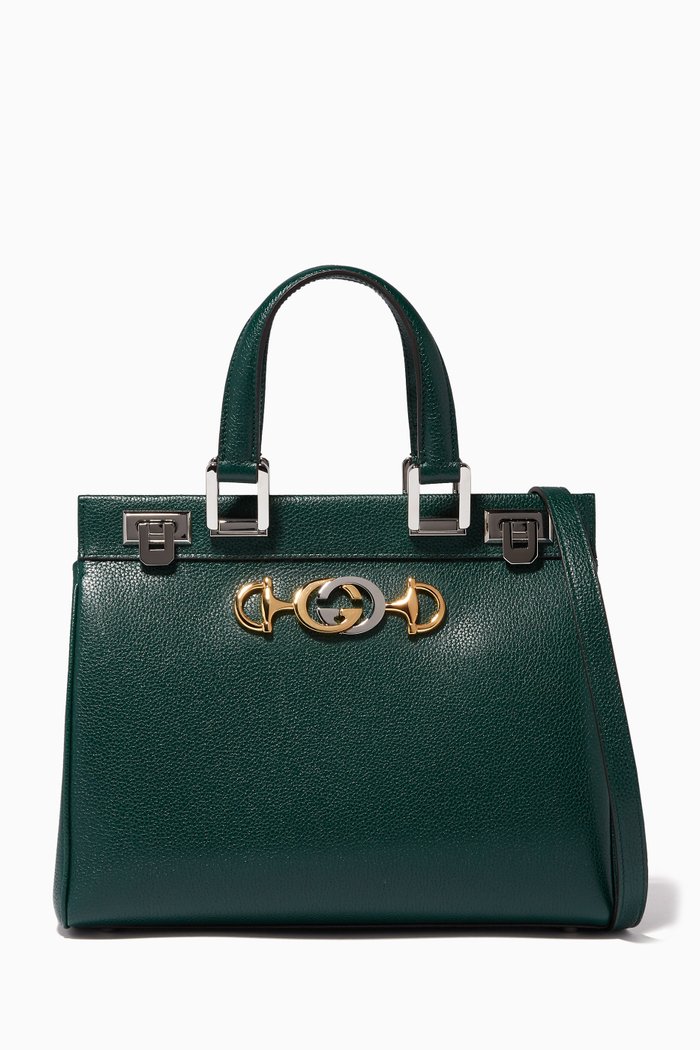 

Zumi Grain Leather Small Tote Bag, Green