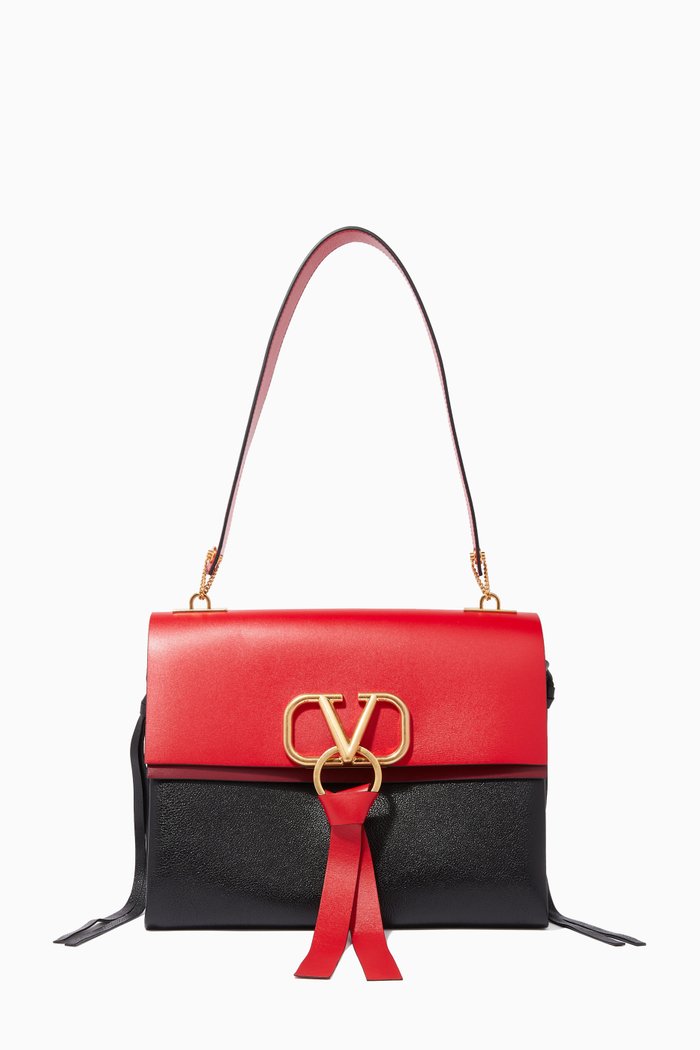 Valentino Garavani VRING Medium Leather Shoulder Bag, Red