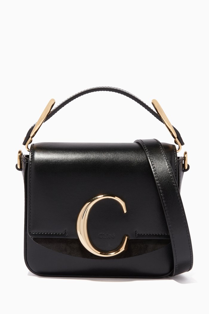 

Mini Chloé C Shiny-Leather Shoulder Bag, Black