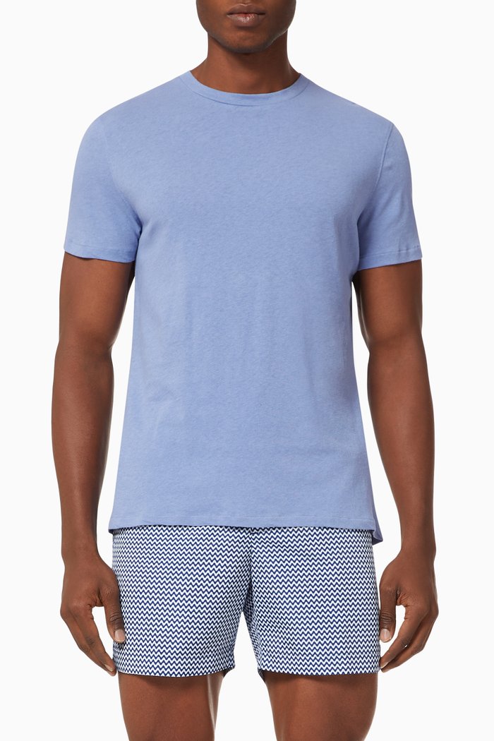 Crew Neck Linen Blend T-Shirt, Blue