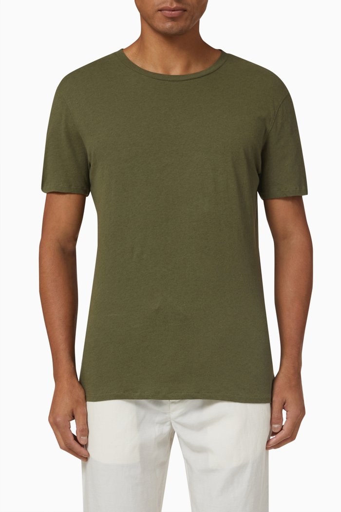 

Crew Neck Linen Blend T-Shirt, Green