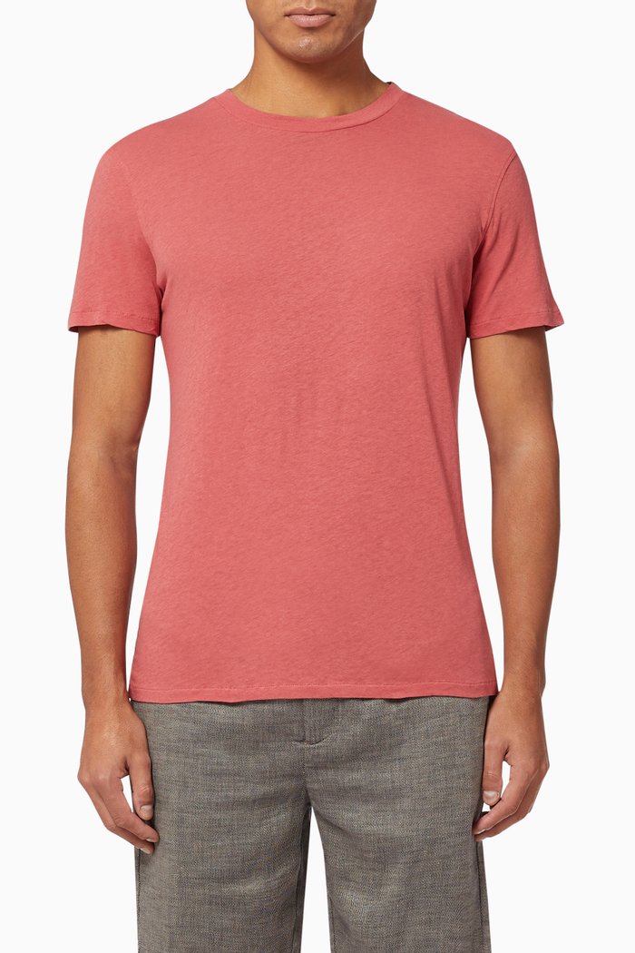 

Crew Neck Linen Blend T-Shirt, Red