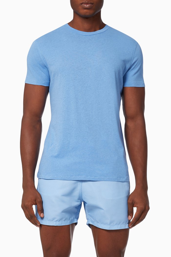 

Crew Neck T-Shirt in Cotton-linen Blend, Blue
