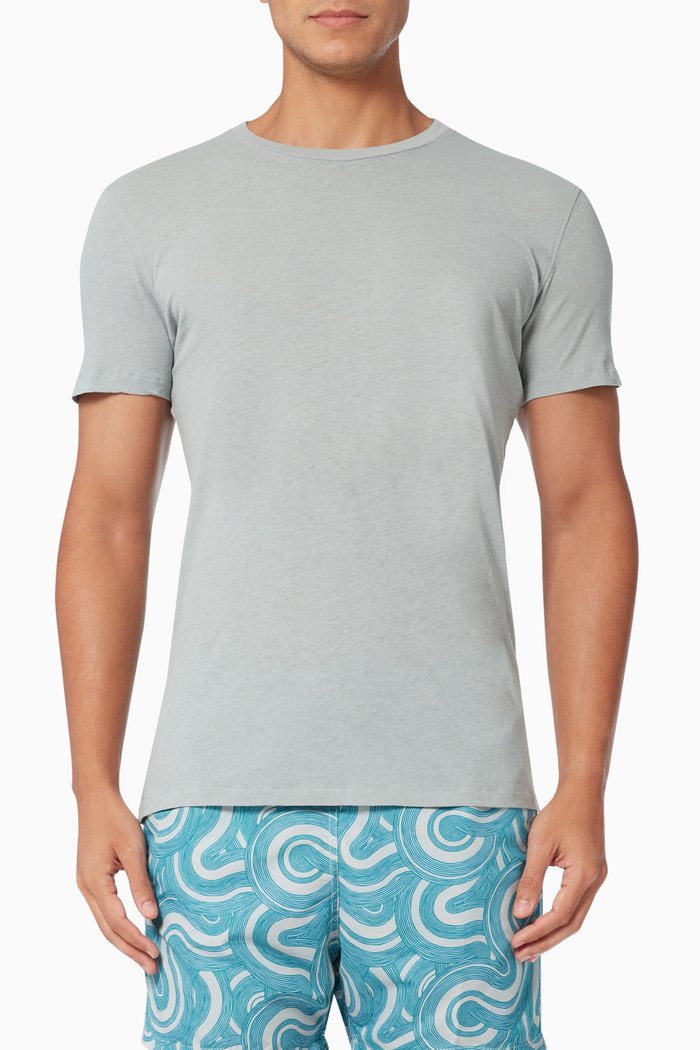 

Crew Neck T-Shirt in Cotton-linen Blend, Green