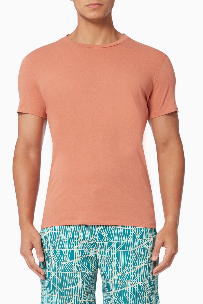 

Crew Neck T-Shirt in Cotton-linen Blend, Red
