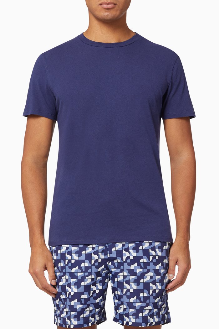 

Crew Neck Linen Blend T-Shirt, Blue