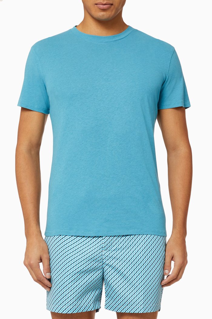 

Crew Neck Linen Blend T-Shirt, Blue