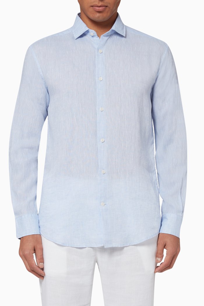 

Long-Sleeved Linen Shirt, Blue