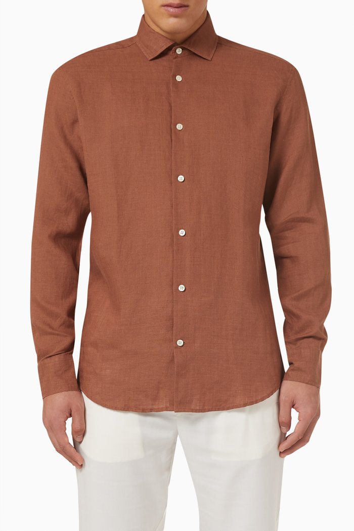 

Long-Sleeved Linen Shirt, Orange