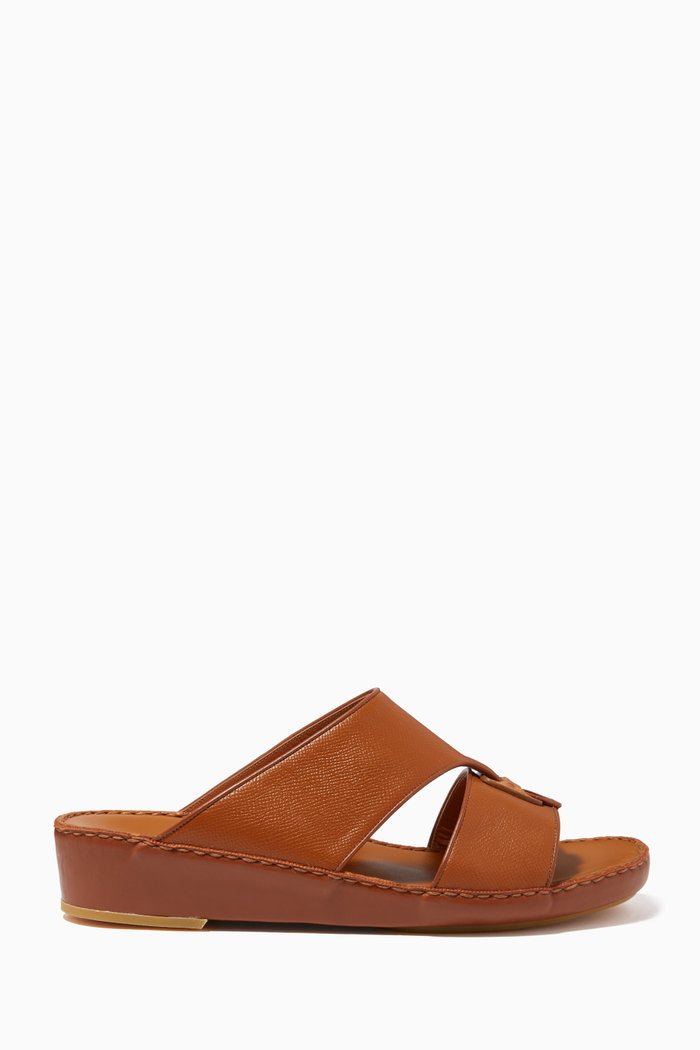 

Heritage Sandals with Crocodile Buckle in Calf Leather, Brown