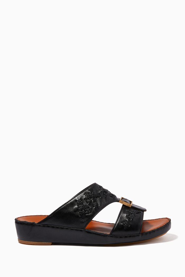 Quadratura Sandals in Calfskin Leather, Black