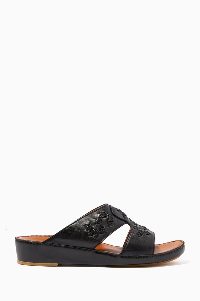 

Black Calfskin Peninsula Intrecciare Sandals