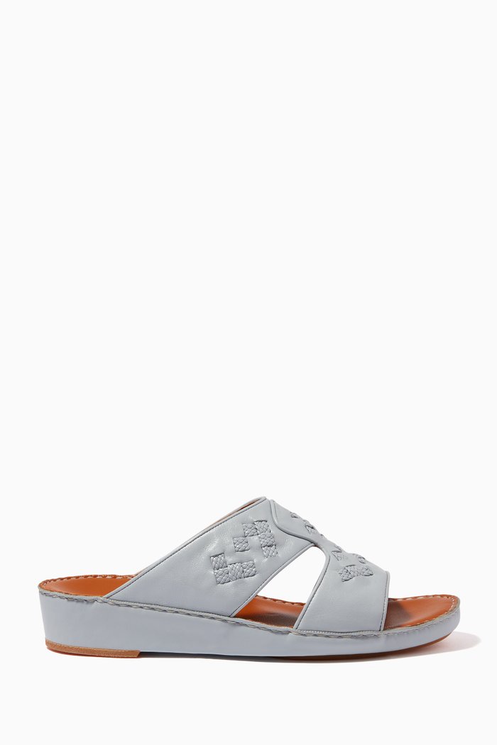 Peninsula Intrecciare Sandals in Calfskin Leather, Blue