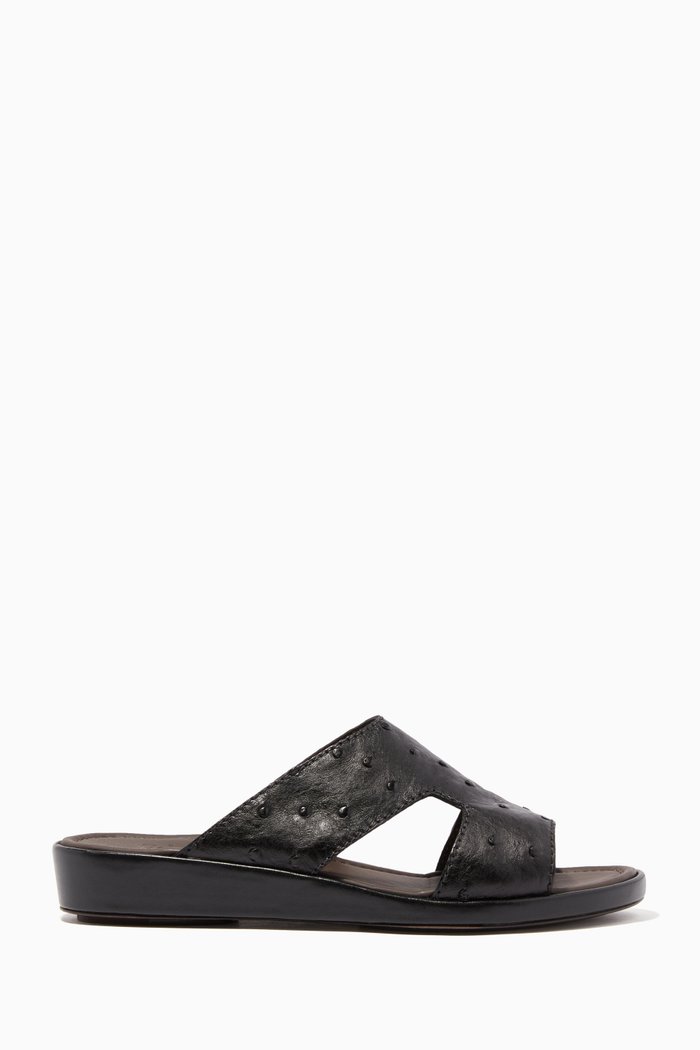 

Black Western Arca Ostrich Leather Sandals