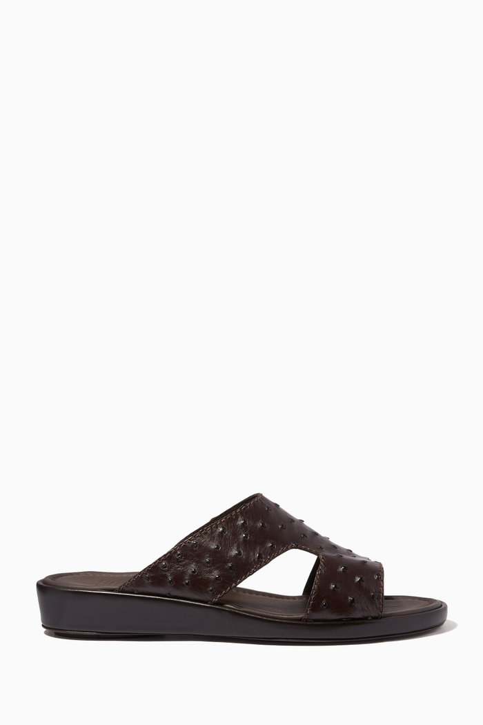 

Western Arca Sandals in Ostrich Leather, Brown