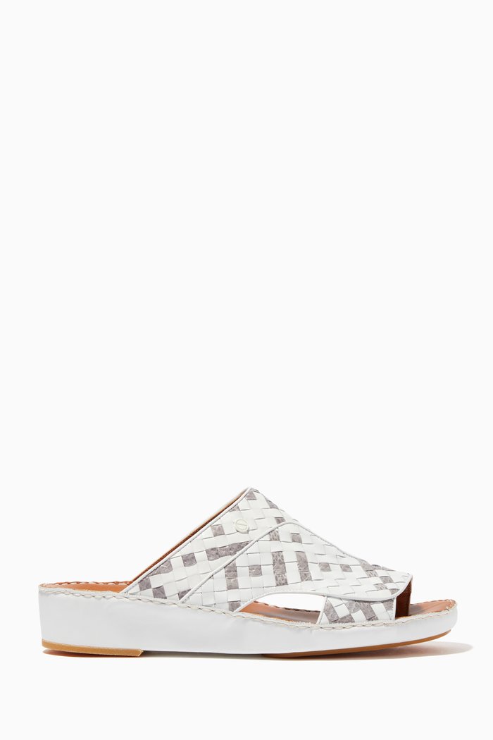 White & Grey Karung Snakeskin Trecce Sandals