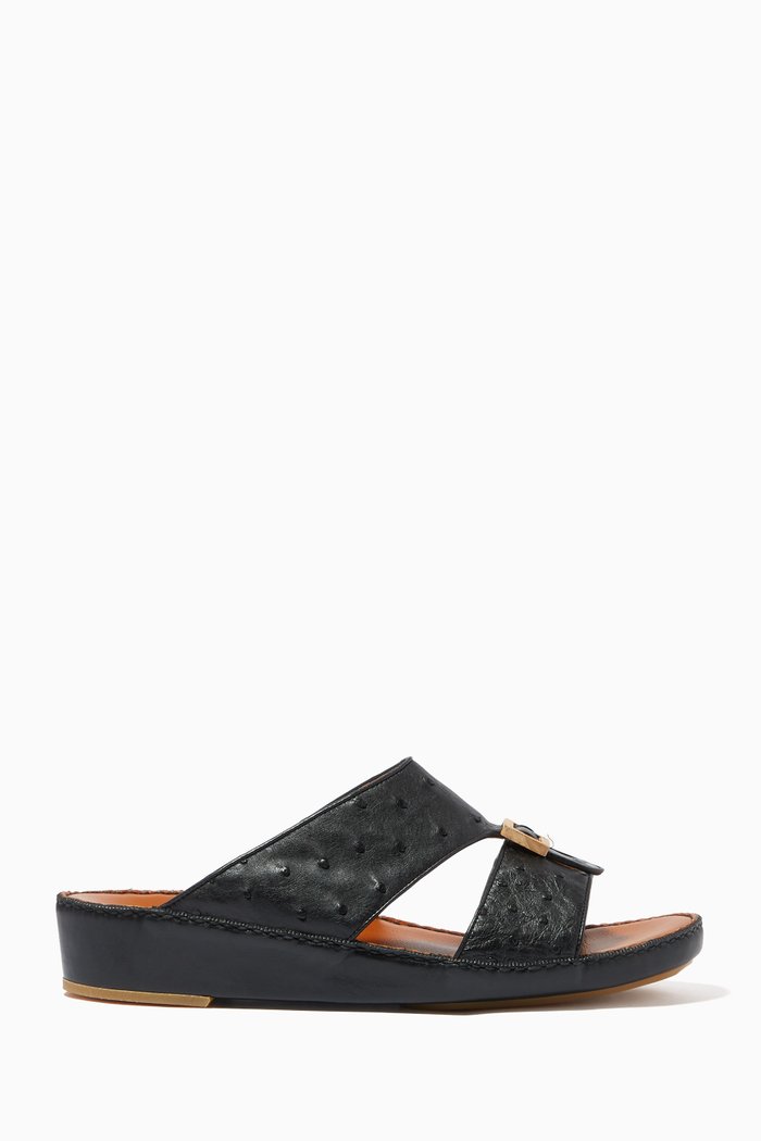 

Quadratura Sandals in Ostrich Leather, Black