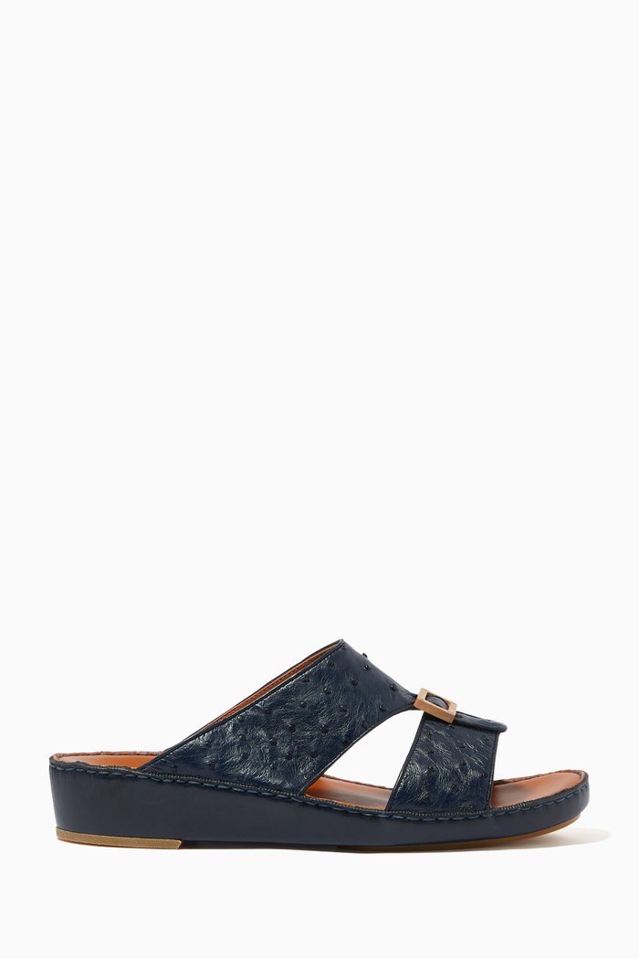 

Quadratura Sandals in Ostrich Leather, Blue