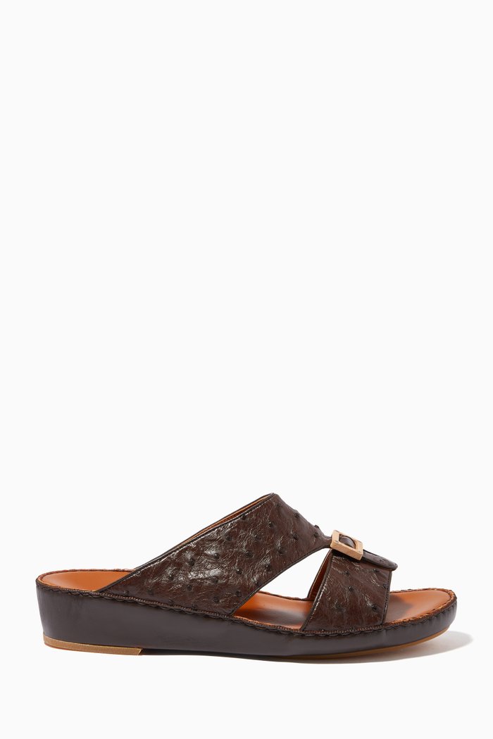 

Quadratura Sandals in Ostrich Leather, Brown