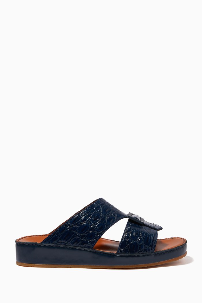 

Inclinato Quadratura Sandals in Crocodile Leather, Blue