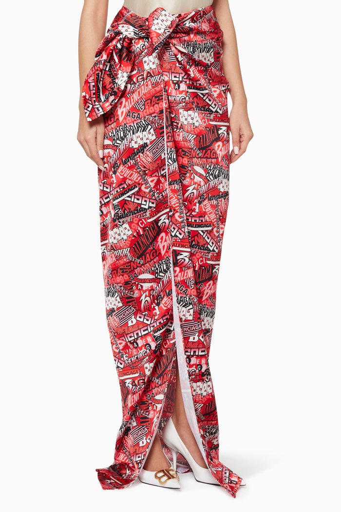 Logo Print Wrap Skirt, Red