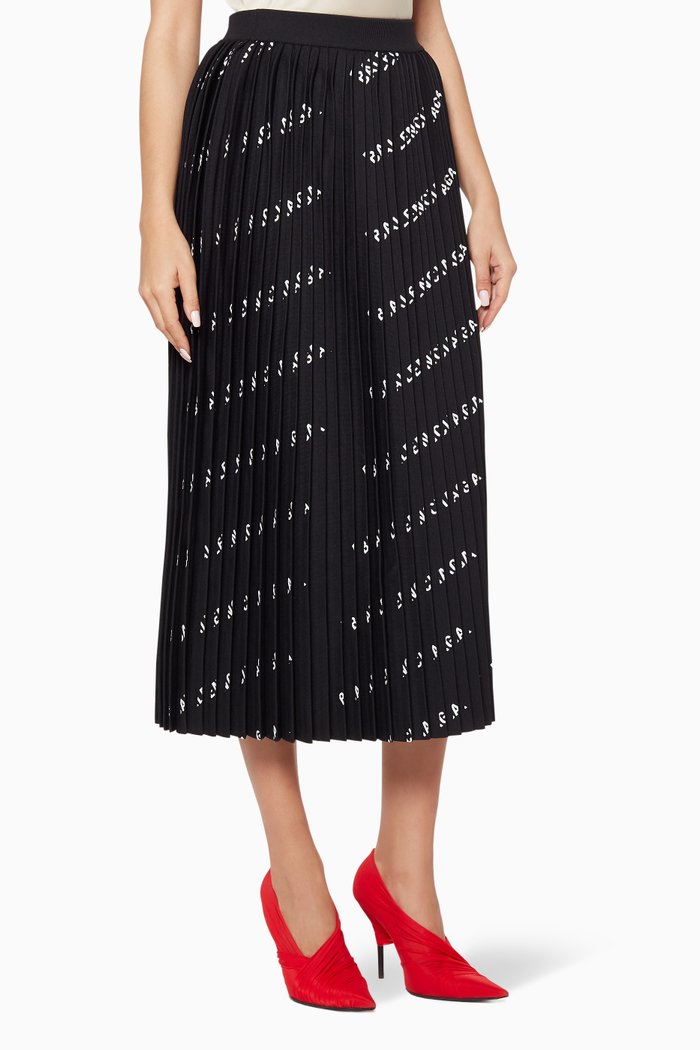 

Logo Print Pleated Skirt, Black