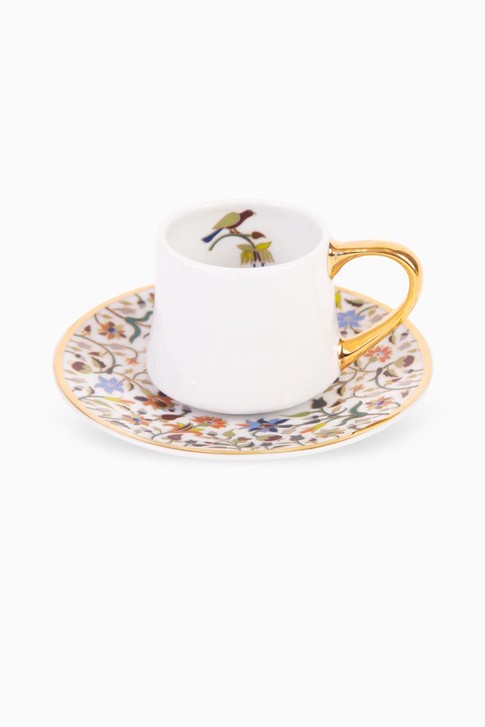 

Floral Cylinder Espresso Cup and Saucer, Multicolour