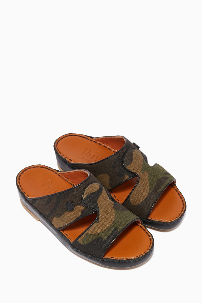 

Camouflage-Print Leather Sandals, Green
