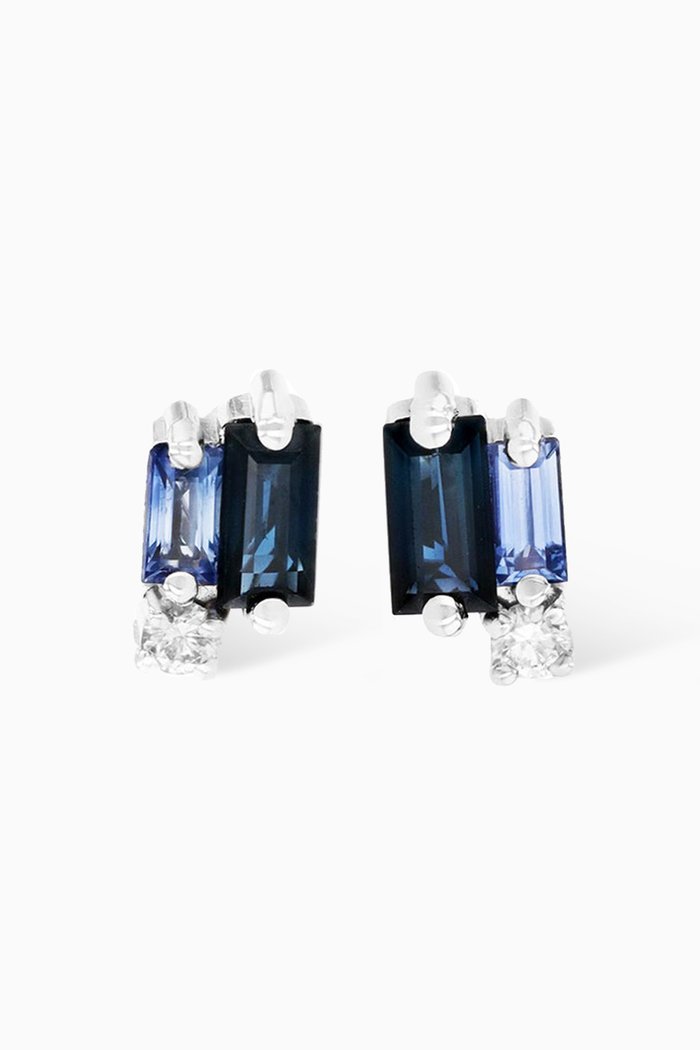 

Sapphire & Diamond Stud Earrings in 18kt White Gold, Silver
