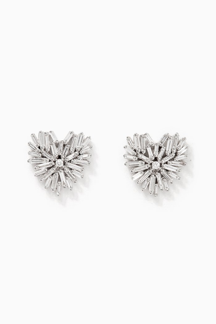 

Fireworks Heart Diamond Earrings, Silver