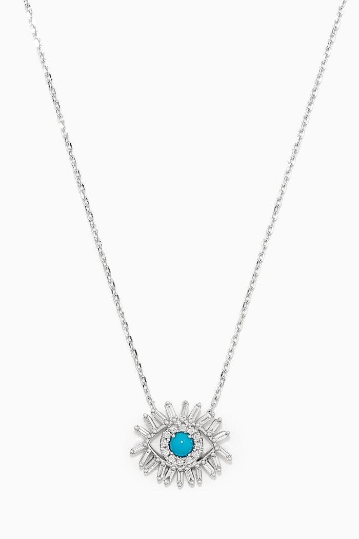 

Mini Evil Eye Turquoise Necklace in 18kt White Gold, Silver