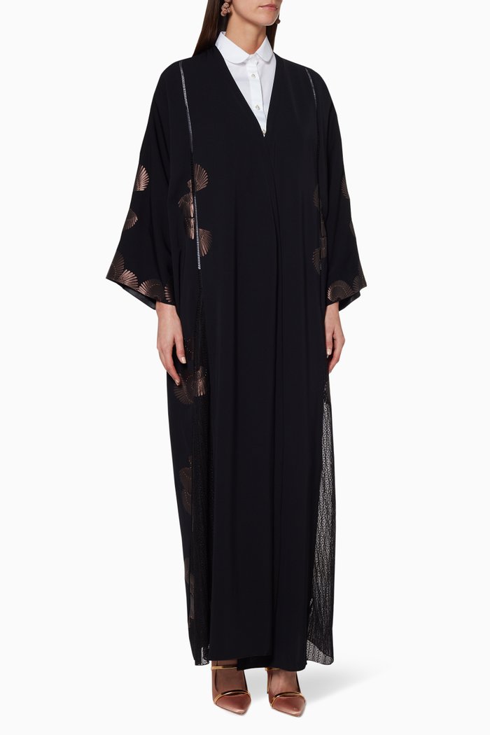 

Black Feather-Leather Rivet Abaya With Sheila