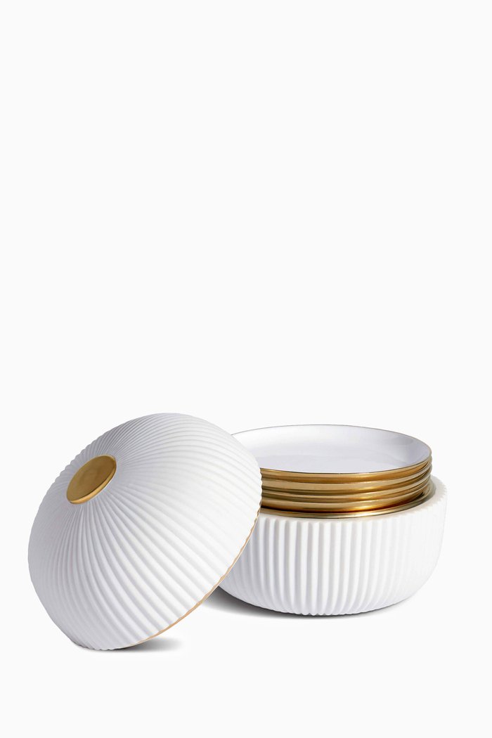 Ionic Box with Plates, Set of 4, White
