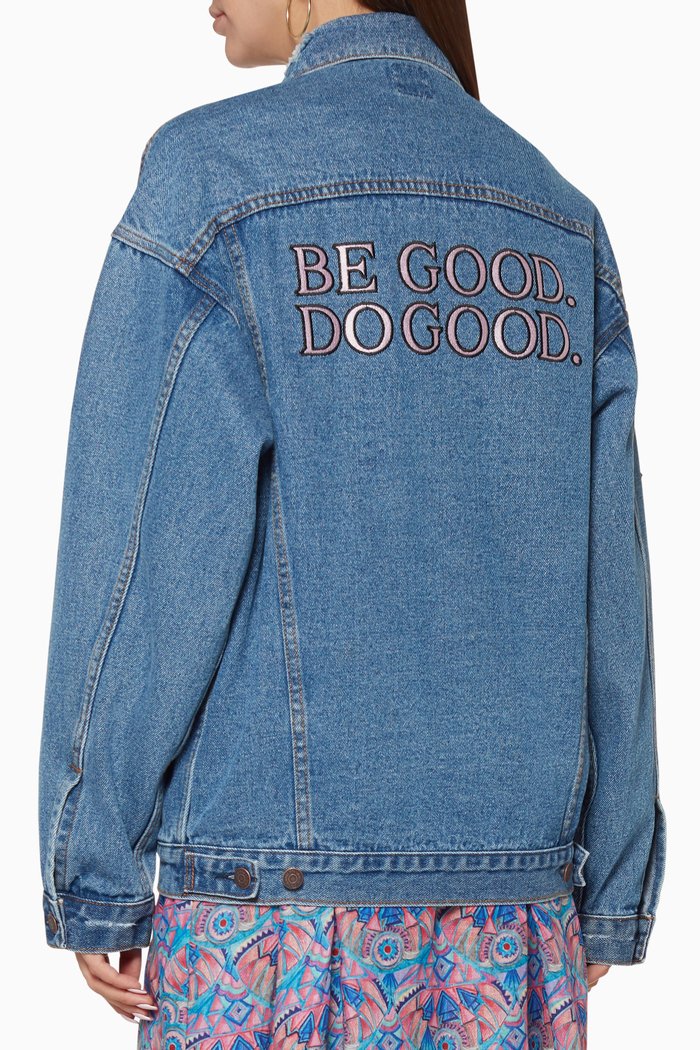 Embroidered Oversized Denim Jacket, Blue