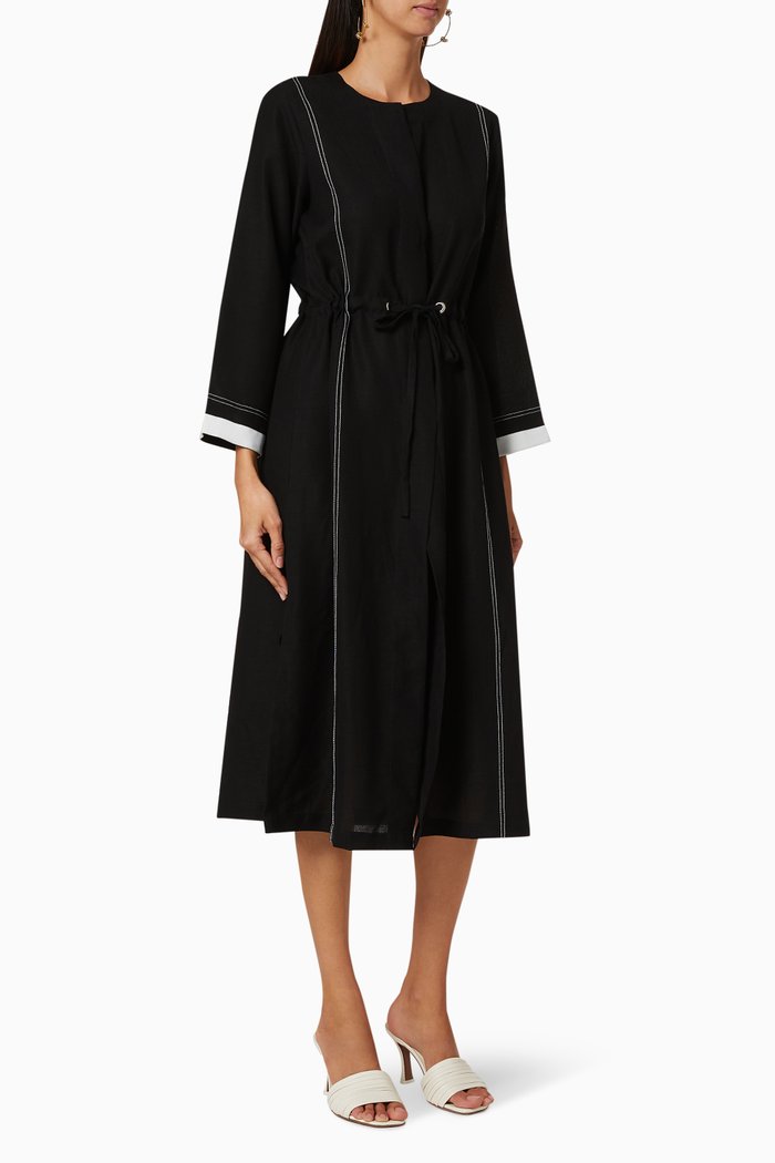 

Linen Drawstring Coat, Black