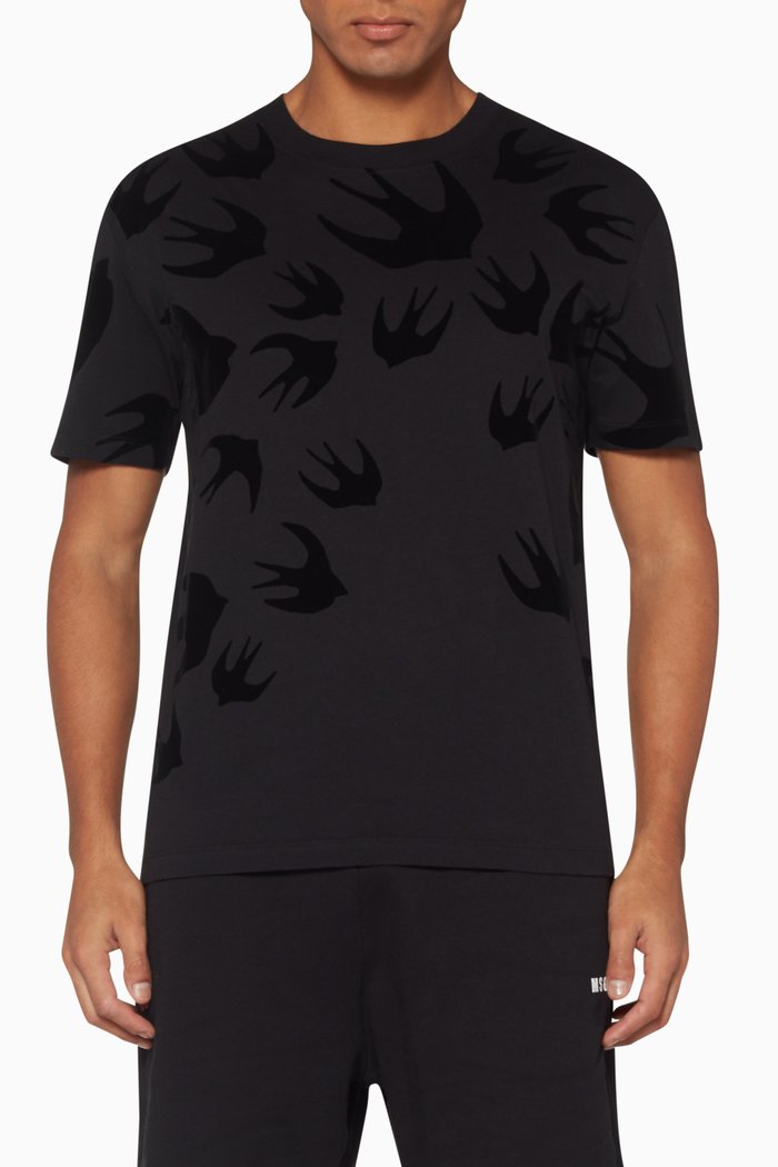 

Swallow Swarm Tonal Print T-Shirt, Black