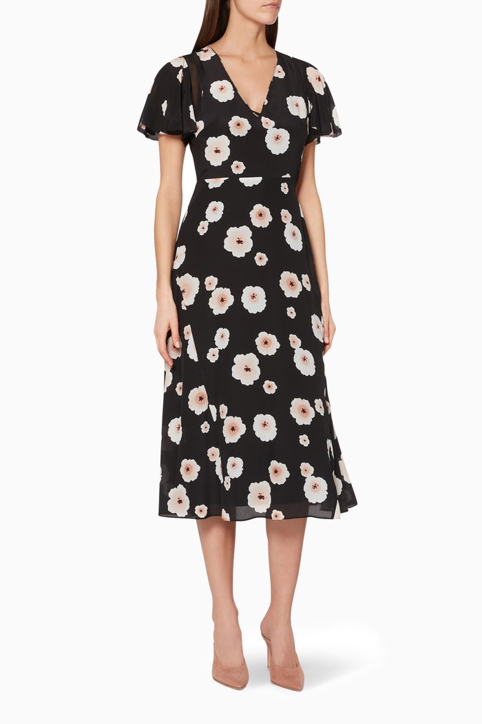 

Zameeka Floral Print Silk Dress, Black