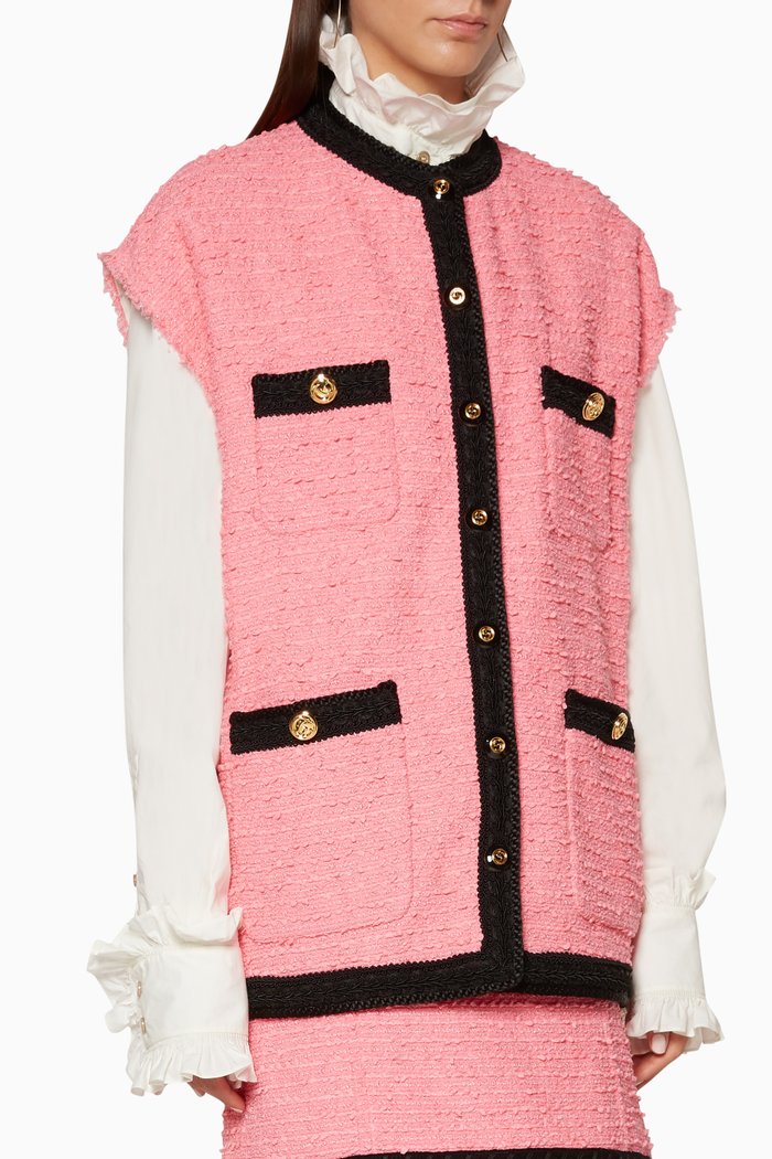 

Tweed Sleeveless Oversized Vest, Pink