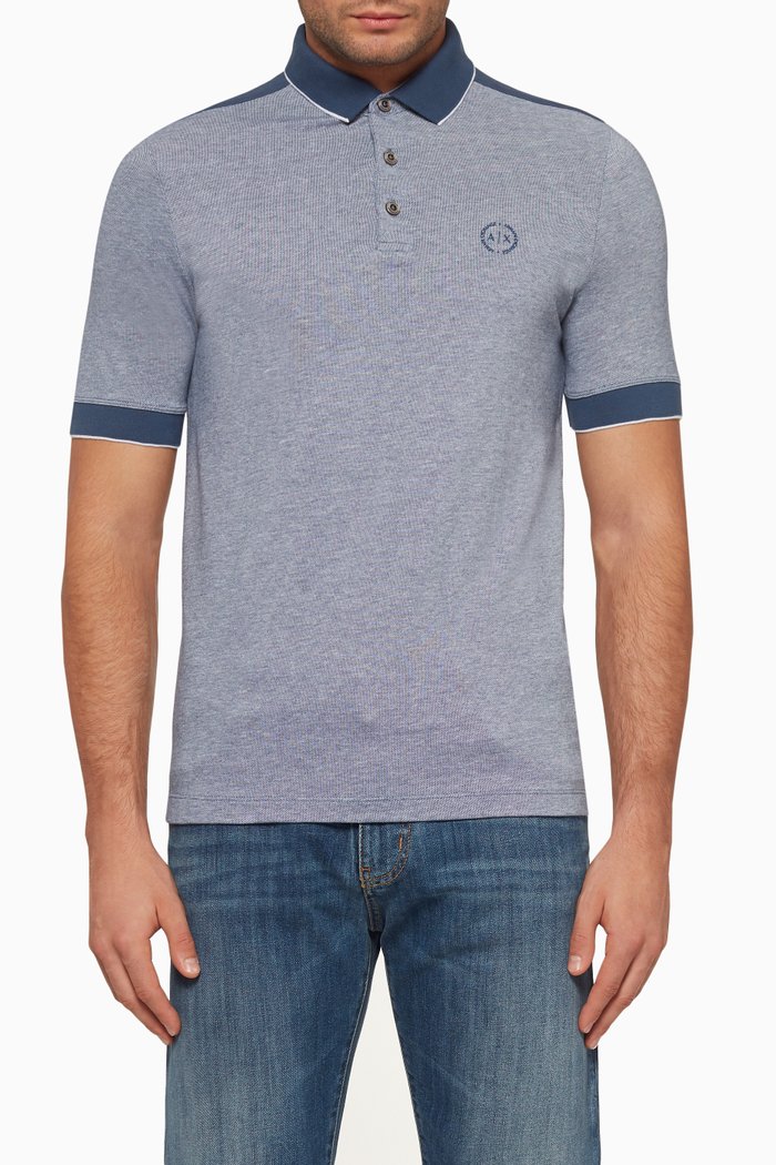 

Embroidered Circle Logo Polo T-Shirt, Blue