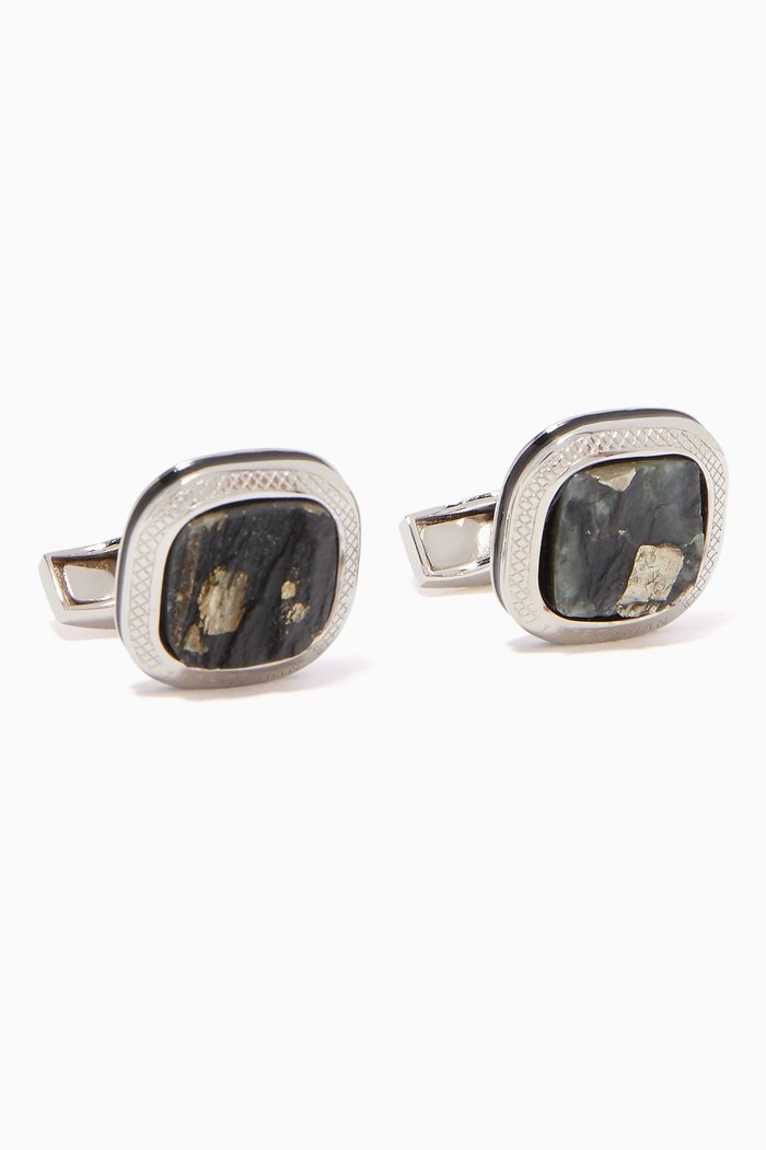 

Slate Pyrite Cufflinks, Silver