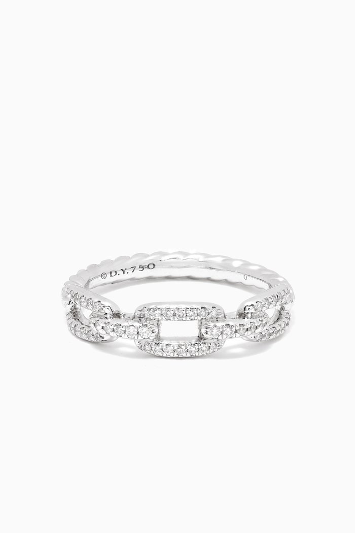 

Stax Single Row Diamond Pavé Chain Link Ring in 18kt White Gold, 4.5mm, Silver