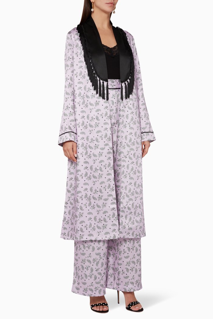

Mini Paisley Print Fringed Coat, Purple