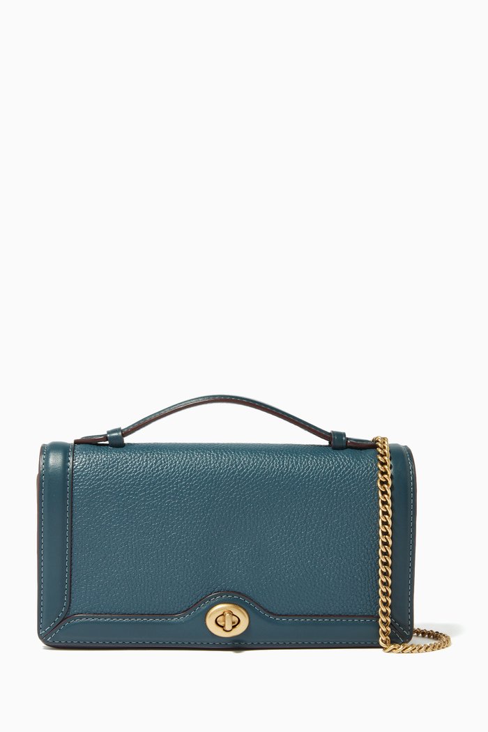 

Riley Chain Clutch in Pebble Leather, Blue
