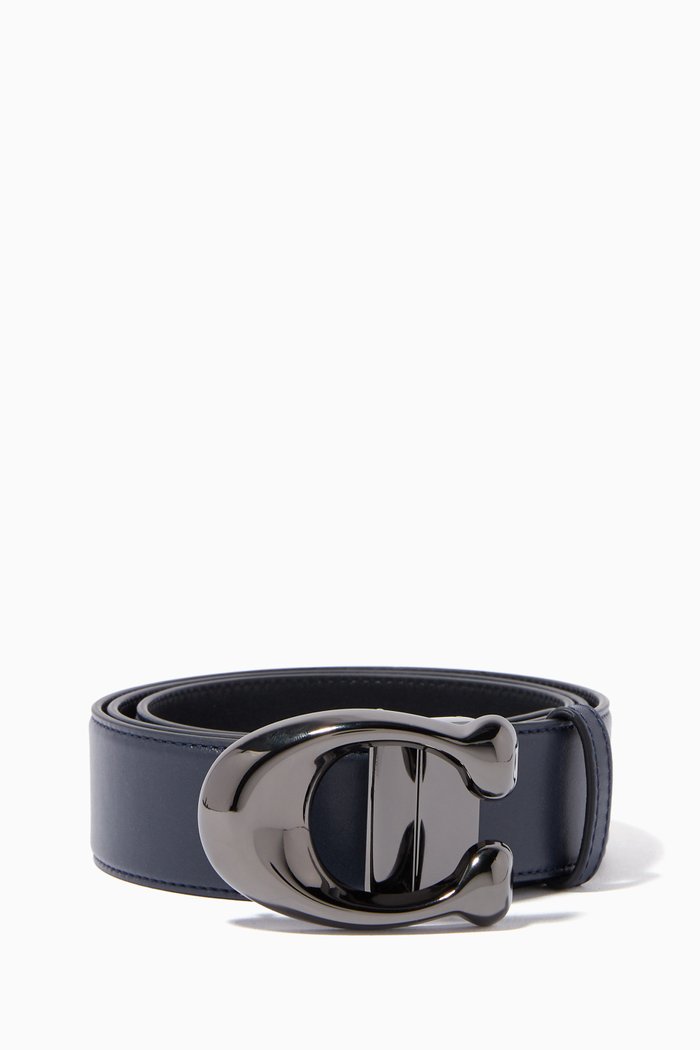 

Signature Logo-Buckle Leather Belt, Black