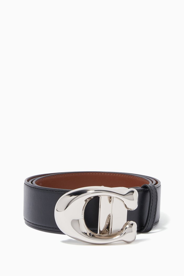 

Signature Logo-Buckle Leather Belt, Brown