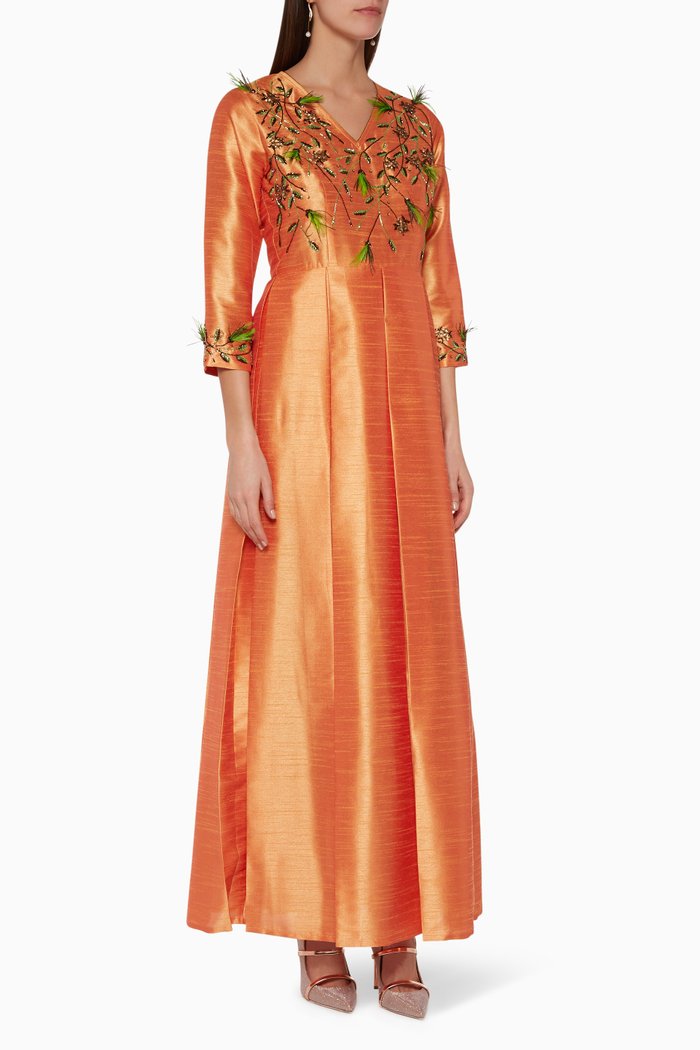 

Embellished Silk Kaftan, Orange