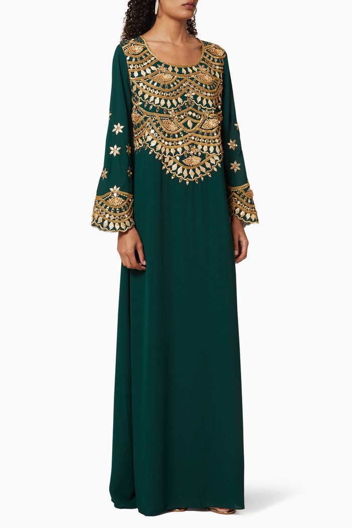 

Embellished Wrap-Style Kaftan, Green