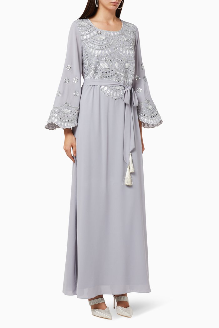 

Embellished Wrap-Style Kaftan, Grey