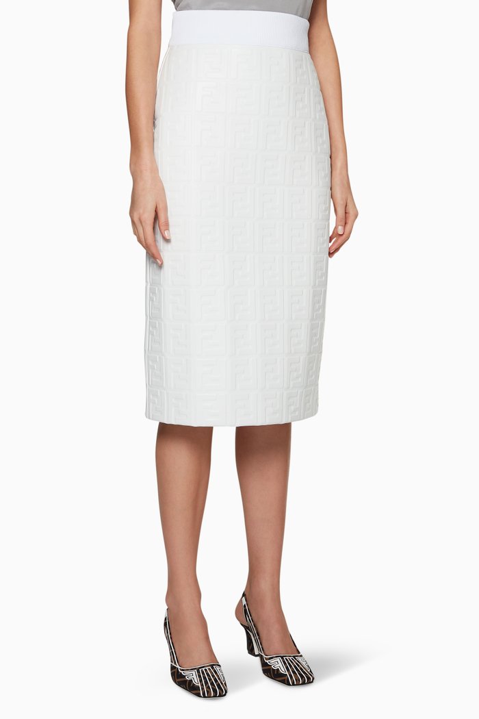 

Embossed Logo Leather Pencil Skirt, White